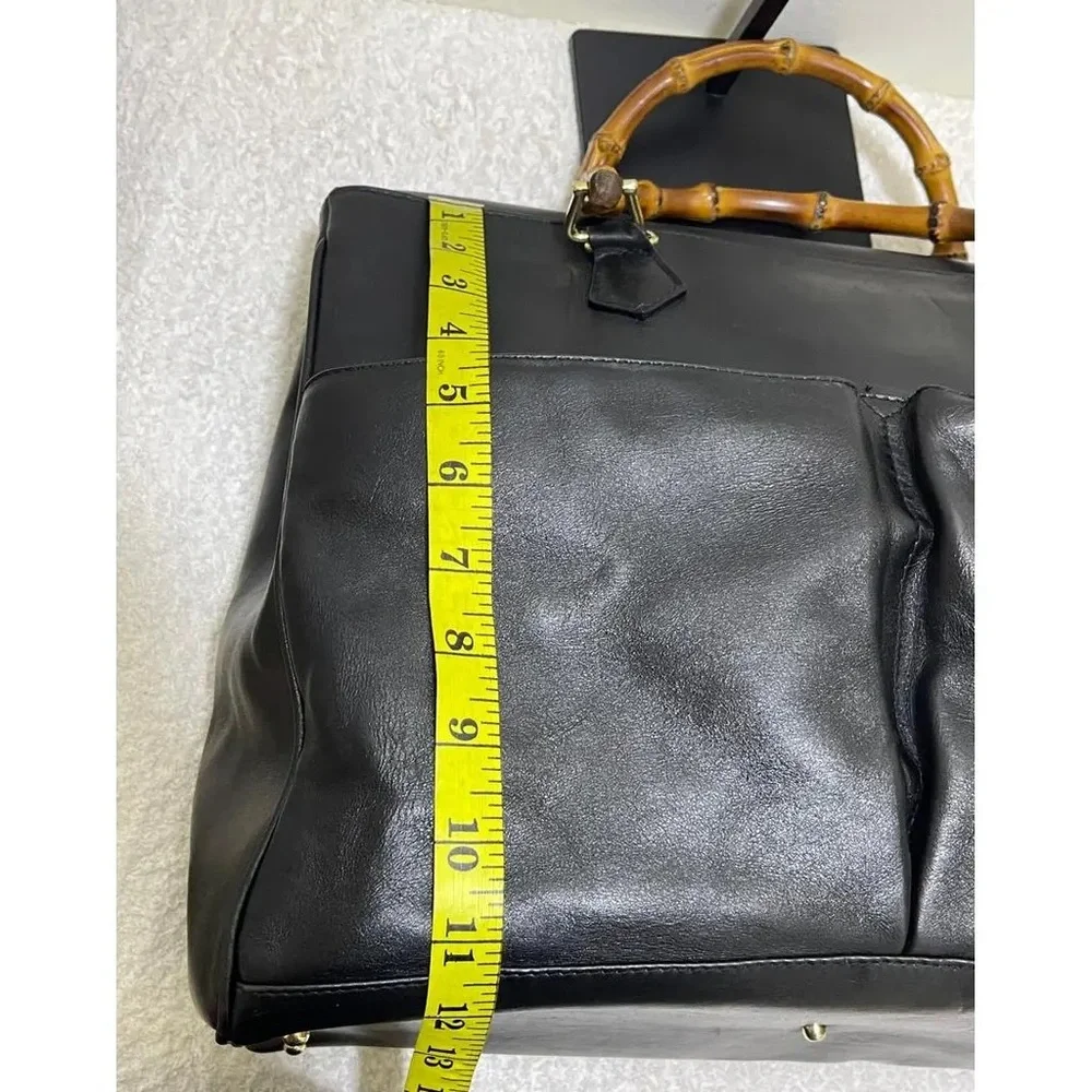 Gucci Black Leather Satchel with Bamboo Top Handle and Detachable Strap